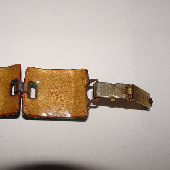 Vtg. Mid Century Enamel Painted Panel Bracelet - Picture 5 of 5